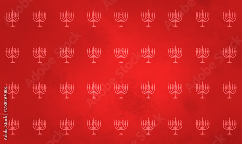 Seamless Repeat Pattern of Menorah Silhouette on Red Grunge Background