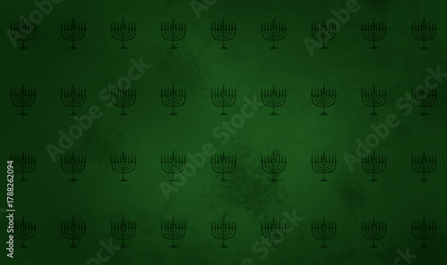 Seamless Repeat Pattern of Menorah Silhouette on Green Grunge Background