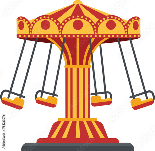 Colorful swing carousel ride illustration for amusement park, fairground attraction, carnival fun, entertainment background, or children playground design