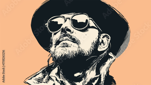 ChatGPT said:

A Drawing of a Man Wearing Sunglasses and a Hat Vector, Stylish Male Character Illustration with Cool Fashion Accessories