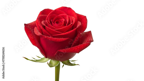 Red Rose with Water Droplets on Petals Isolated on Transparent Background