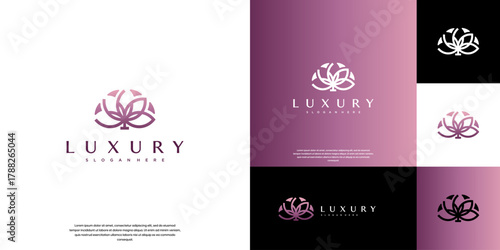 lotus flower logo, abstract line art, symbol of beauty and luxury, premium products, graphic design illustration.