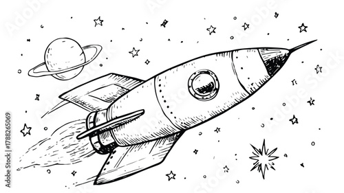 Futuristic Spaceship Illustration with Starry Background