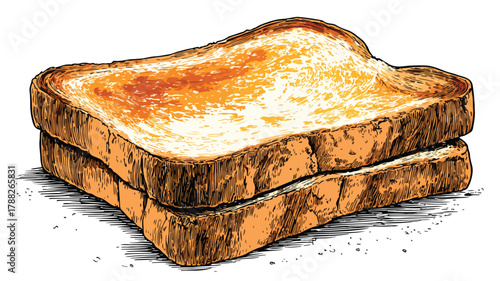Crispy Toasted Bread Illustration on White Background Vector