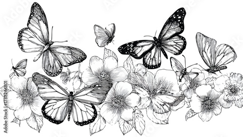 Beautiful Drawing of Butterflies with Butterflies in Vector Format