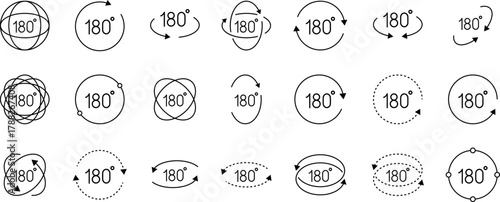 180 Degrees Icon. 180 Degrees vector icon set.
