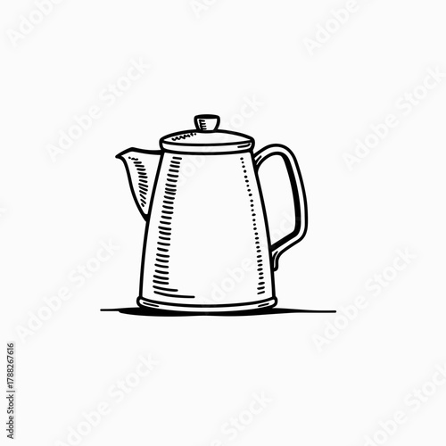 Vintage metal teapot with detailed illustration on white background  