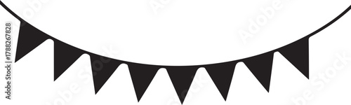 A simple black triangular bunting flag garland strung across a white background perfect for celebrations parties and festive decorations creating a cheerful and celebratory atmosphere