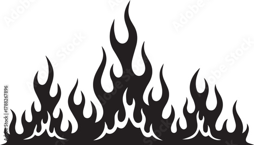 Abstract silhouette of stylized black flames rising upwards against a white background creating a dynamic and energetic visual effect for graphic design and artistic applications