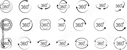 360 Degrees Icon. 360 Degrees vector icon set. Rotate symbol