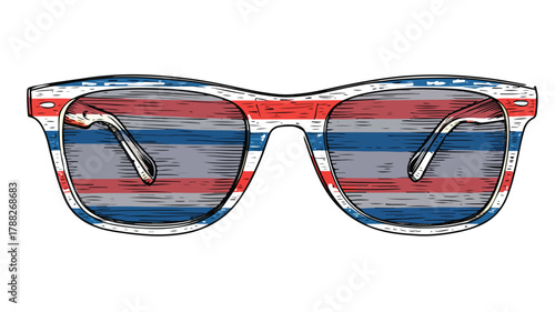 Stylish Sunglasses with Red Blue White Stripe Vector Illustration