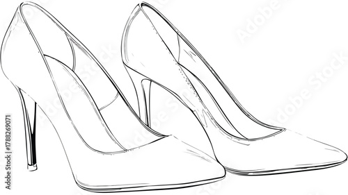 Elegant High Heeled Shoes Vector Illustration with Outline for Fashion Design