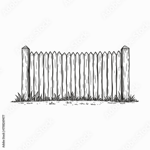 Wooden picket fence illustration with grass at the base  