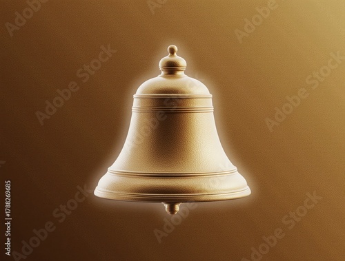 Golden bell with soft glow on warm brown background