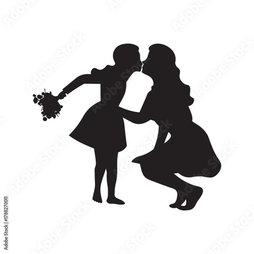 Beautiful Silhouette of Mother and Daughter. Loving Family Bond and Parenthood Vector Illustration