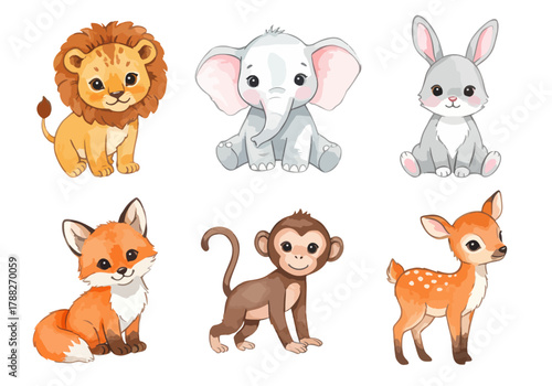 Cute cartoon animal faces collection