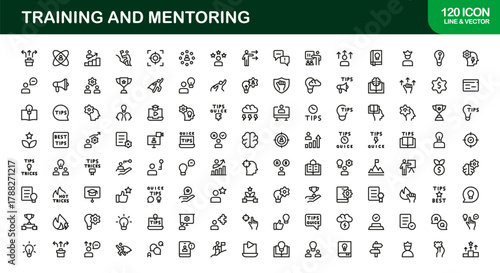 Mentoring and Training Modern Icon Set. Innovative, precise icons for mentoring sessions, professional coaching, and learning program dashboards.
