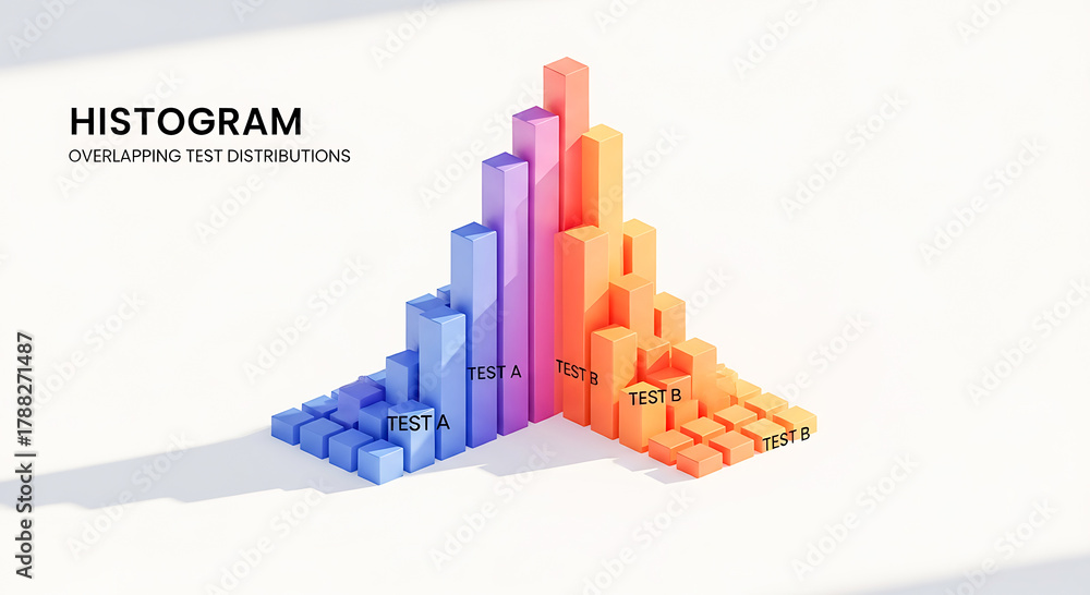 Fototapeta premium 3D Histogram of Overlapping Test Distributions