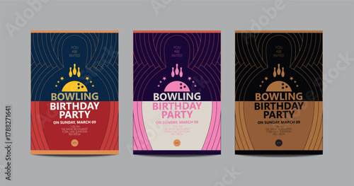 Birthday bowling party invitation vector template