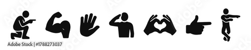 Silhouette icons of diverse hand and body gestures