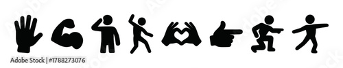 Collection of silhouette icons showing various gestures and actions