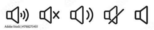 Set of speaker icons indicating sound, mute, and volume control