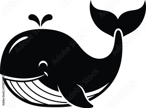 Smiling Whale Black Silhouette Vector Illustration