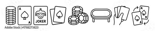Poker game elements: chips, cards, joker, and table icons
