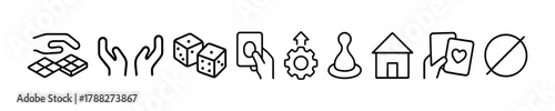 Set of simple black white game icons with hands and game pieces