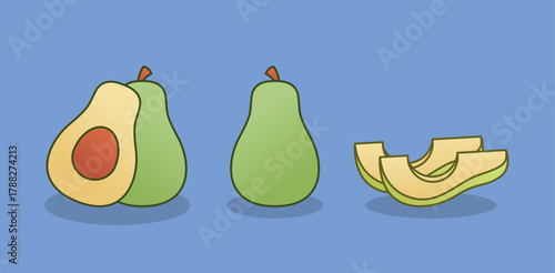 Minimal Simple Avocado Vector Set for Healthy Food and Organic Design Collection