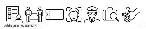 Outline icons of identification and security processes