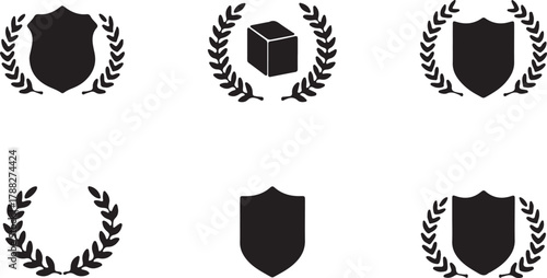 Modern Shields and Laurel Wreaths Representing Honor, Innovation, and Strength