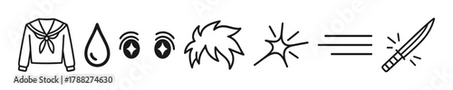 Anime character tools: costume, tears, eyes, hair, sparkle, sword