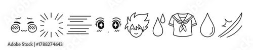 Cute kawaii facial expressions and icon set with anime elements