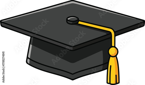 Illustration of a black graduation cap with a yellow tassel, symbolizing academic achievement and success.