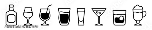 Assorted beverage icons: wine, beer, cocktails, and spirits