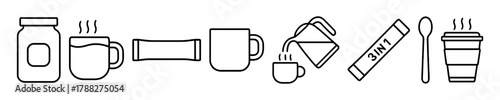 Coffee brewing icons featuring cups, mugs, and brewing equipment