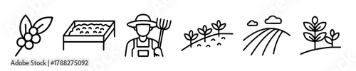 Agricultural icons set: farming, harvesting, and crop cultivation graphics