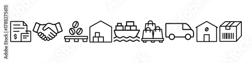 Supply chain icons: shipping, warehouse, inventory, logistics, distribution