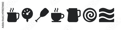 Collection of various icons representing hot drinks and artistic elements