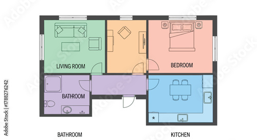 Simple two bedroom apartment floor plan with labeled rooms and basic layout