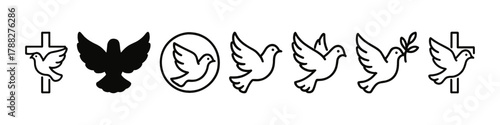Variety of dove symbols including cross and olive branch