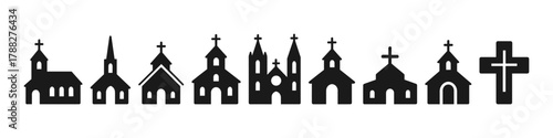 Silhouette collection of churches and crosses