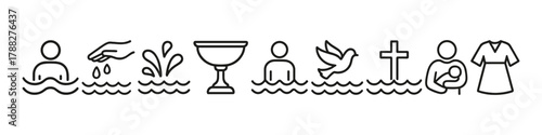 Symbols of baptism in christianity: water, cup, dove, cross, robe