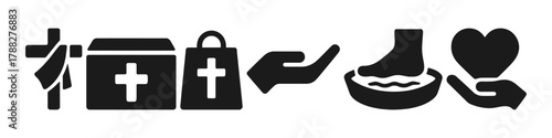 Icon set featuring christian symbols and acts of service