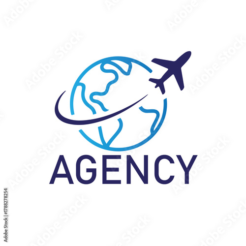 Global travel agency logo featuring an airplane and world map