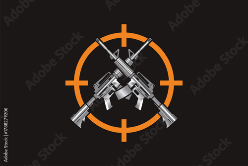 Rifle with crosshair logo design vector template