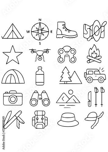camping icons set