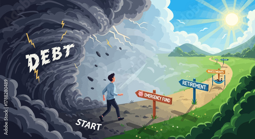 Financial choices path with debt storm and bright future