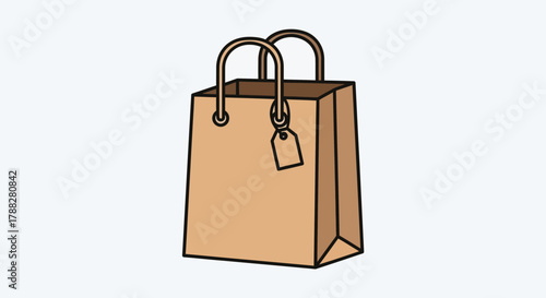 Brown paper bag with tag and handles with transparent background